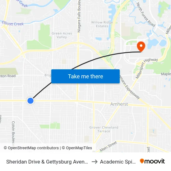 Sheridan Drive & Gettysburg Avenue to Academic Spine map