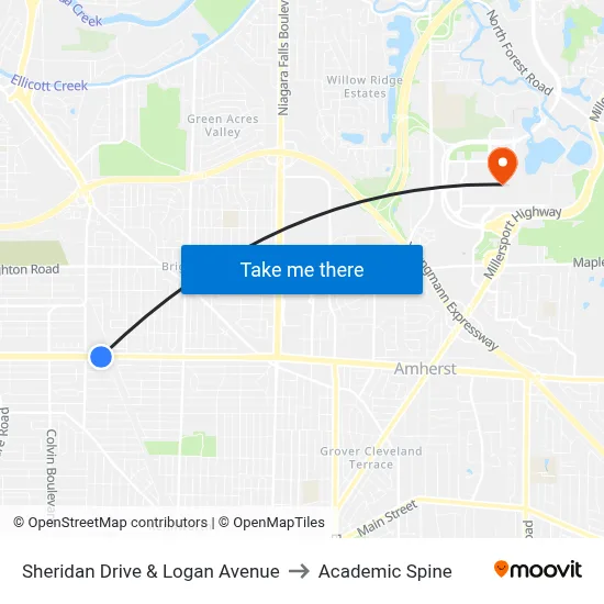 Sheridan Drive & Logan Avenue to Academic Spine map