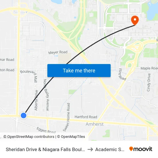 Sheridan Drive & Niagara Falls Boulevard to Academic Spine map