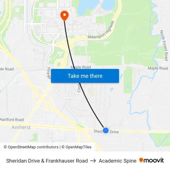 Sheridan Drive & Frankhauser Road to Academic Spine map