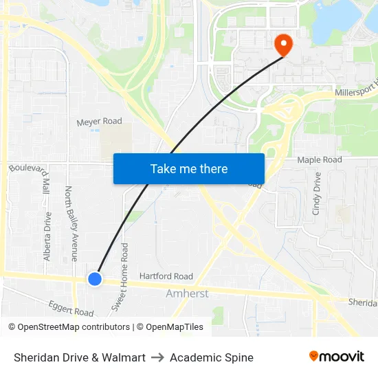 Sheridan Drive & Walmart to Academic Spine map