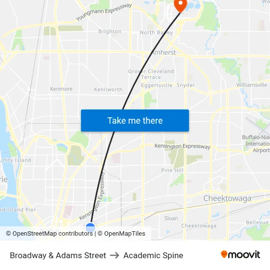 Broadway & Adams Street to Academic Spine map