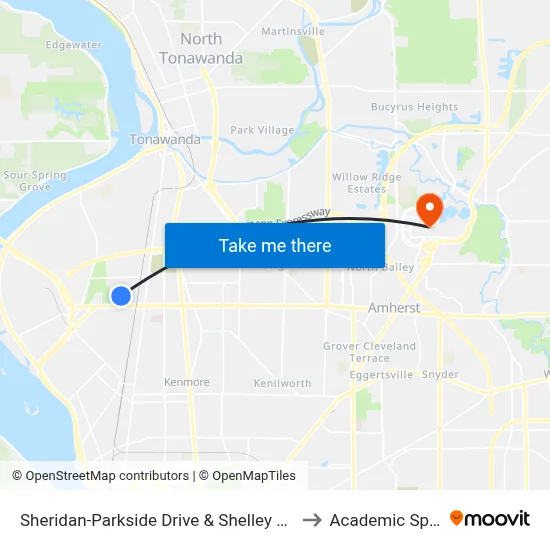 Sheridan-Parkside Drive & Shelley Court to Academic Spine map