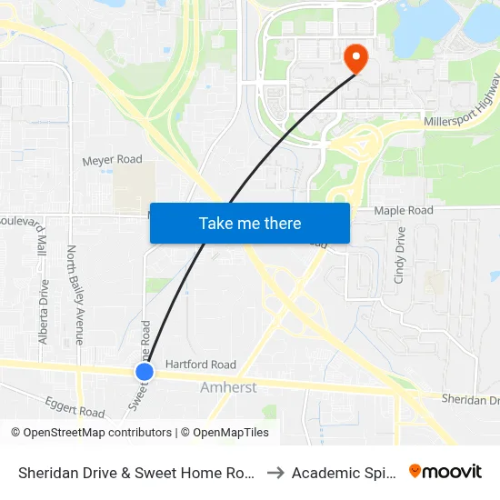Sheridan Drive & Sweet Home Road to Academic Spine map