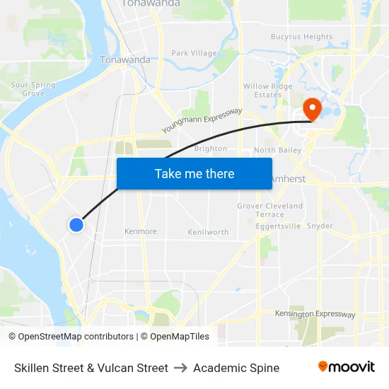 Skillen Street & Vulcan Street to Academic Spine map