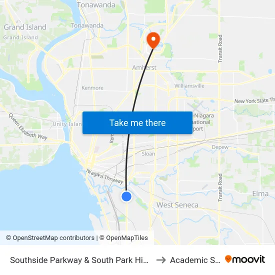 Southside Parkway & South Park High School to Academic Spine map
