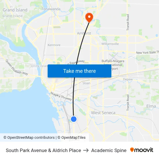 South Park Avenue & Aldrich Place to Academic Spine map