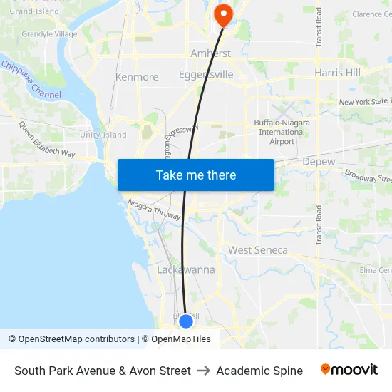 South Park Avenue & Avon Street to Academic Spine map