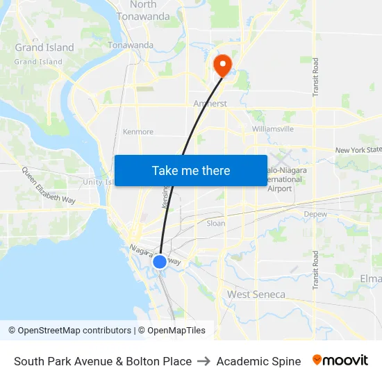 South Park Avenue & Bolton Place to Academic Spine map