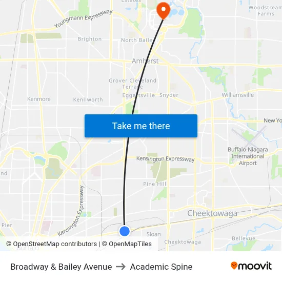 Broadway & Bailey Avenue to Academic Spine map