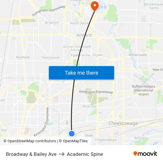 Broadway & Bailey Ave to Academic Spine map