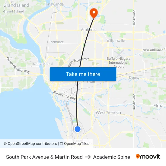 South Park Avenue & Martin Road to Academic Spine map
