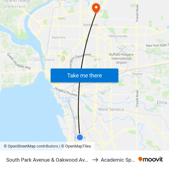 South Park Avenue & Oakwood Avenue to Academic Spine map