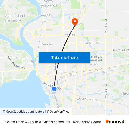 South Park Avenue & Smith Street to Academic Spine map