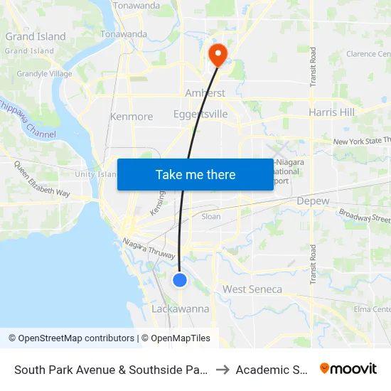 South Park Avenue & Southside Parkway to Academic Spine map