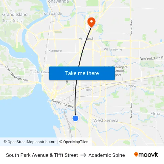 South Park Avenue & Tifft Street to Academic Spine map