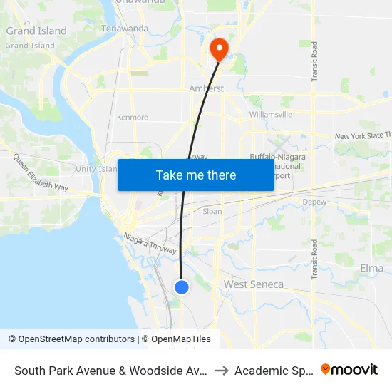 South Park Avenue & Woodside Avenue to Academic Spine map