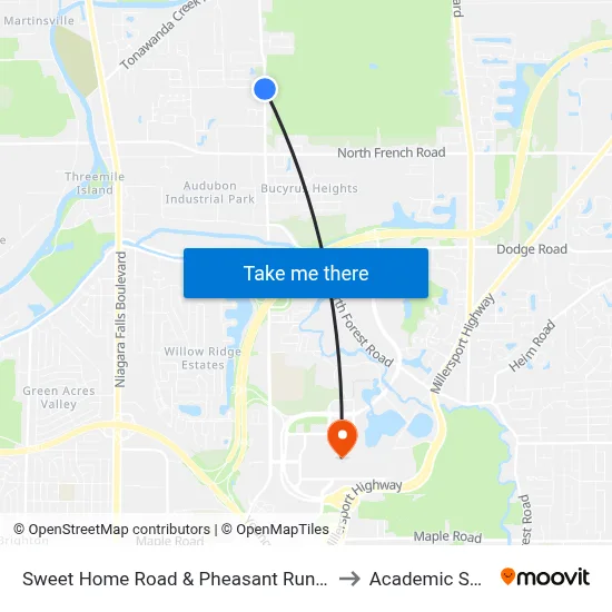 Sweet Home Road & Pheasant Run Road to Academic Spine map