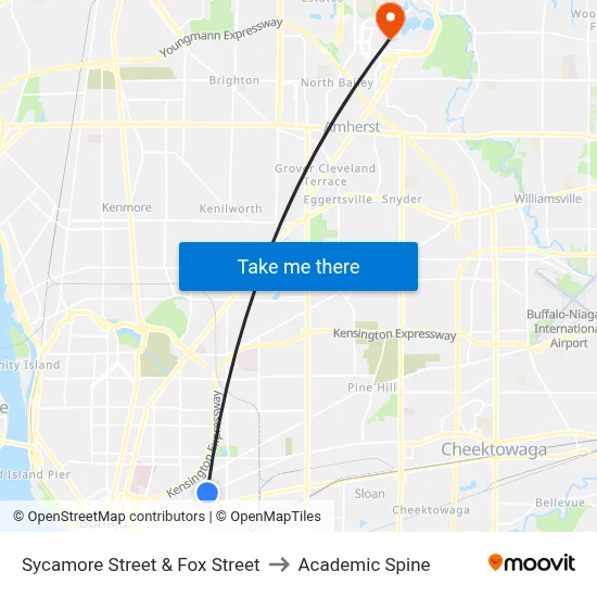 Sycamore Street & Fox Street to Academic Spine map