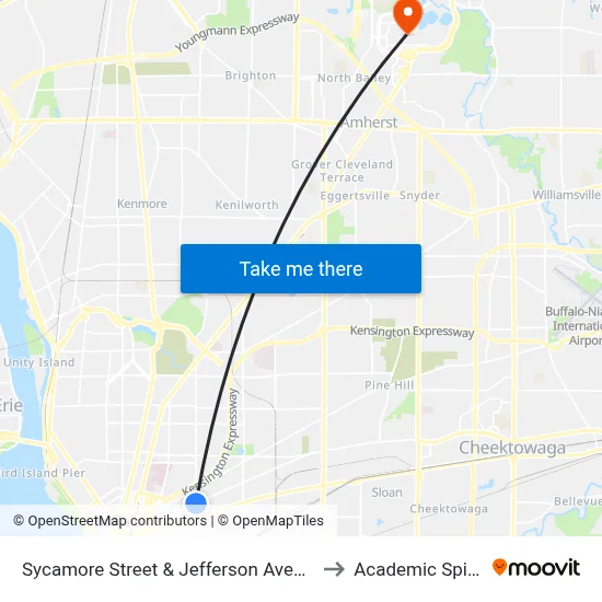 Sycamore Street & Jefferson Avenue to Academic Spine map