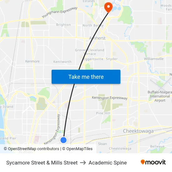 Sycamore Street & Mills Street to Academic Spine map