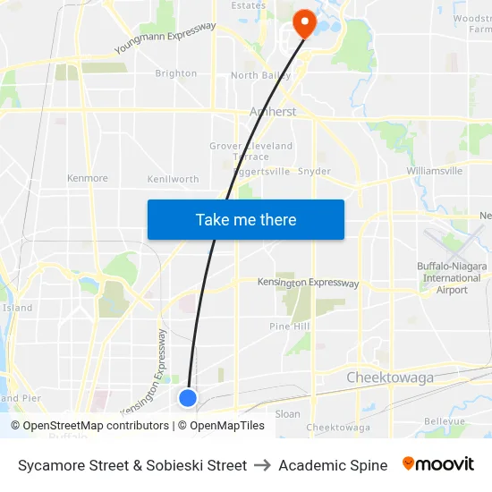 Sycamore Street & Sobieski Street to Academic Spine map