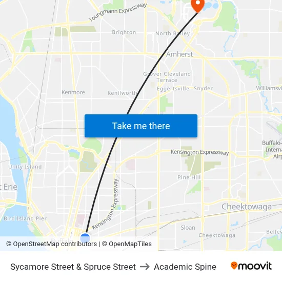 Sycamore Street & Spruce Street to Academic Spine map