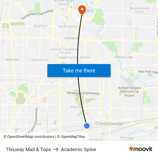 Thruway Mall & Tops to Academic Spine map