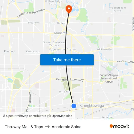 Thruway Mall & Tops to Academic Spine map