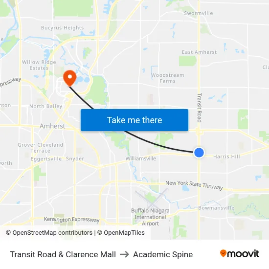 Transit Road & Clarence Mall to Academic Spine map