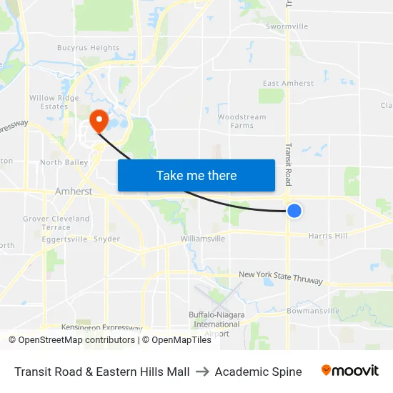 Transit Road & Eastern Hills Mall to Academic Spine map