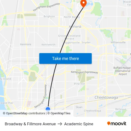 Broadway & Fillmore Avenue to Academic Spine map