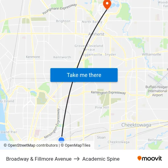 Broadway & Fillmore Avenue to Academic Spine map
