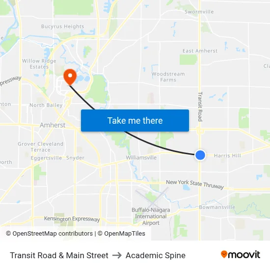 Transit Road & Main Street to Academic Spine map