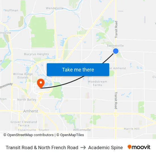 Transit Road & North French Road to Academic Spine map