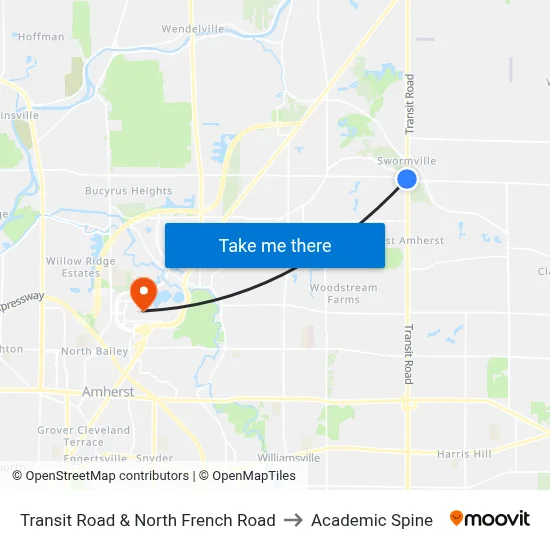 Transit Road & North French Road to Academic Spine map