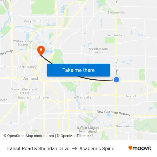 Transit Road & Sheridan Drive to Academic Spine map