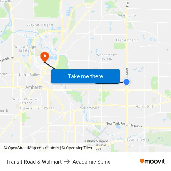 Transit Road & Walmart to Academic Spine map