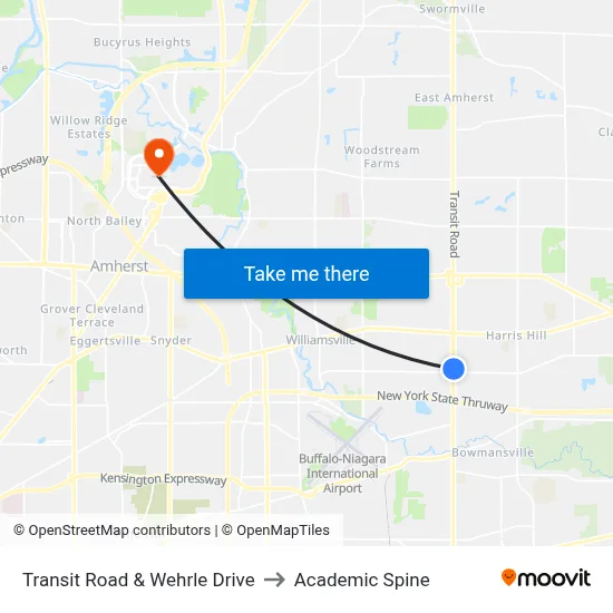 Transit Road & Wehrle Drive to Academic Spine map
