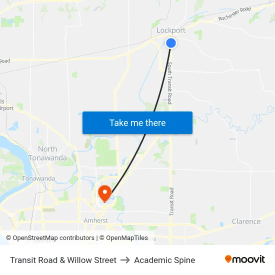 Transit Road & Willow Street to Academic Spine map