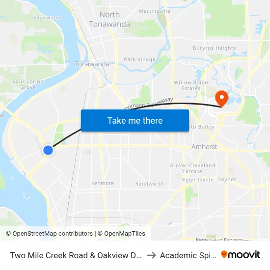 Two Mile Creek Road & Oakview Drive to Academic Spine map