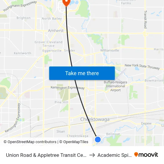 Union Road & Appletree Transit Center to Academic Spine map