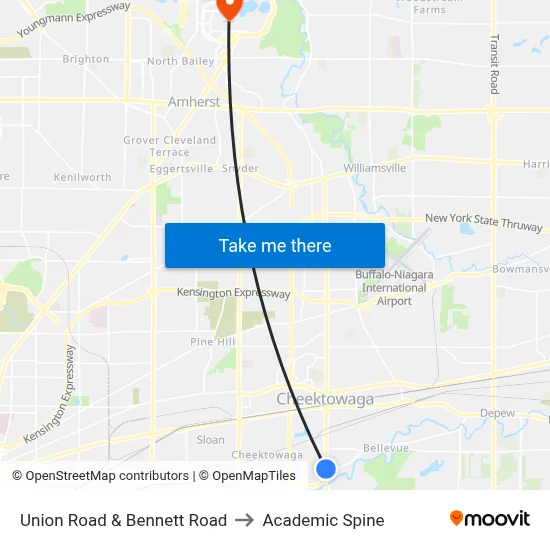 Union Road & Bennett Road to Academic Spine map