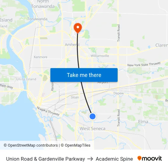 Union Road & Gardenville Parkway to Academic Spine map