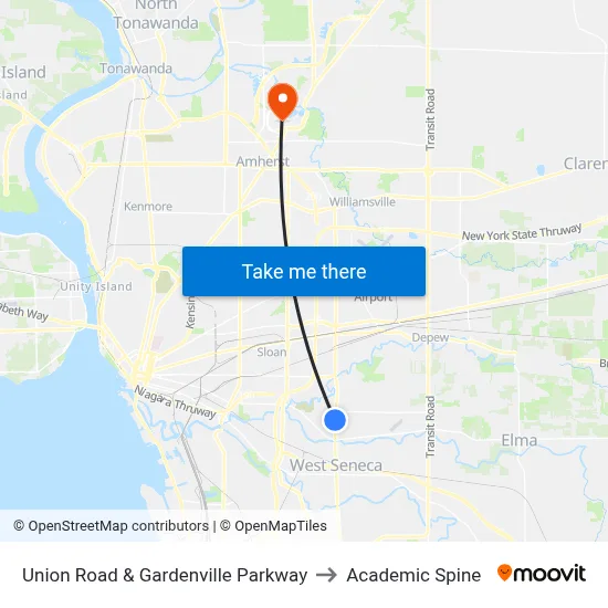 Union Road & Gardenville Parkway to Academic Spine map