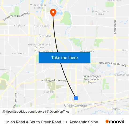 Union Road & South Creek Road to Academic Spine map