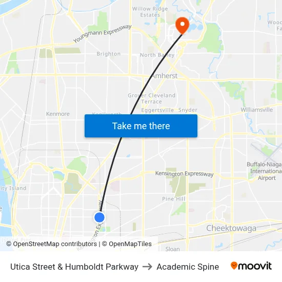 Utica Street & Humboldt Parkway to Academic Spine map