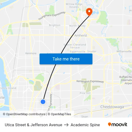 Utica Street & Jefferson Avenue to Academic Spine map