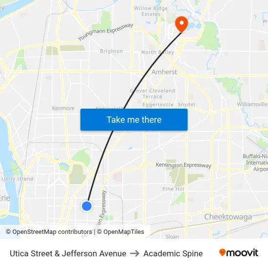 Utica Street & Jefferson Avenue to Academic Spine map