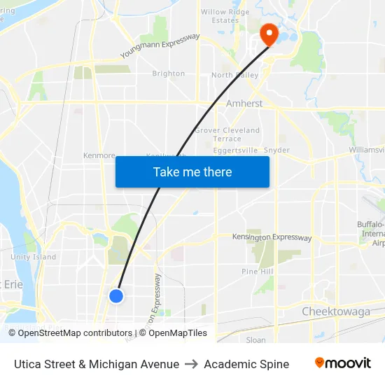 Utica Street & Michigan Avenue to Academic Spine map